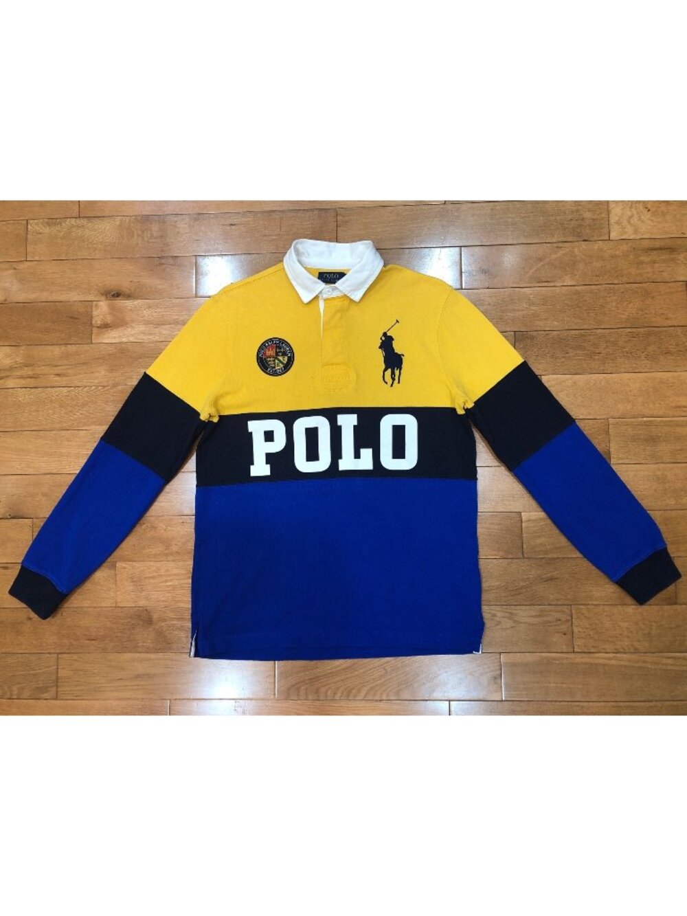 Polo Ralph Lauren Custom Slim Fit Rugby Polo Yellow Blue Men's M 100% Cotton